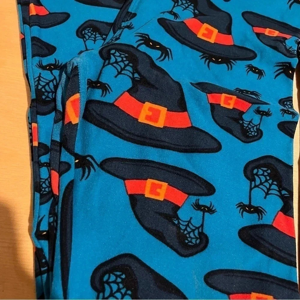 LULAROE One Size HALLOWEEN Green Leggings OS Witches Hats & Spiders / Eyes - Picture 2 of 10